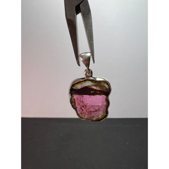 NEW watermelon tourmaline sterling silver pendant 4.38 grams - Picture 10 of 11